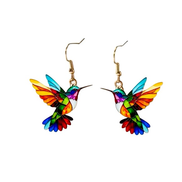 Colorful Hummingbird Dangle Earrings - Picture 2 of 6